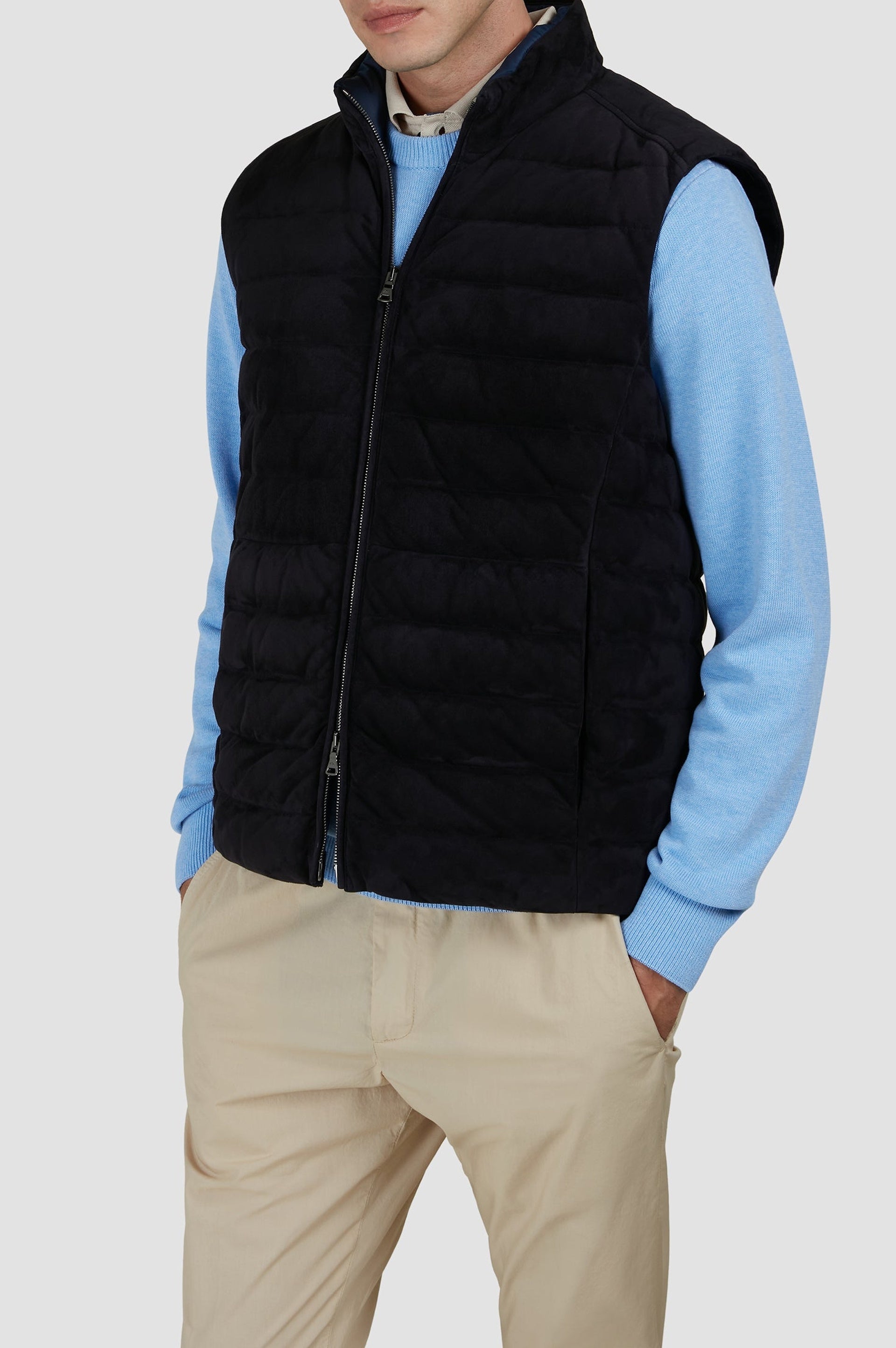 Gilet matelassé sans manches en daim - Bleu damier