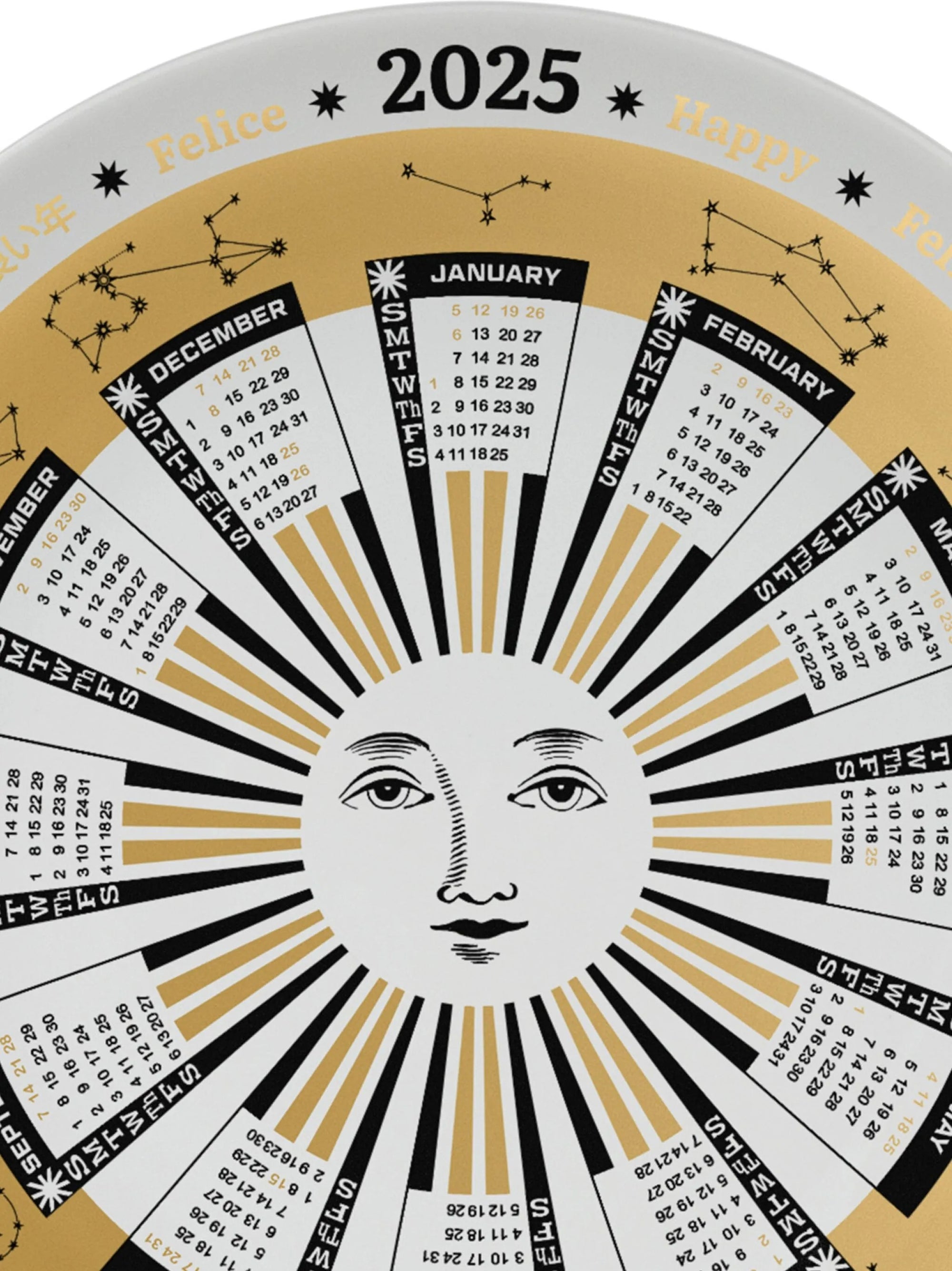 Assiette Calendario 2025 en porcelaine - Or & Noir & Blanc
