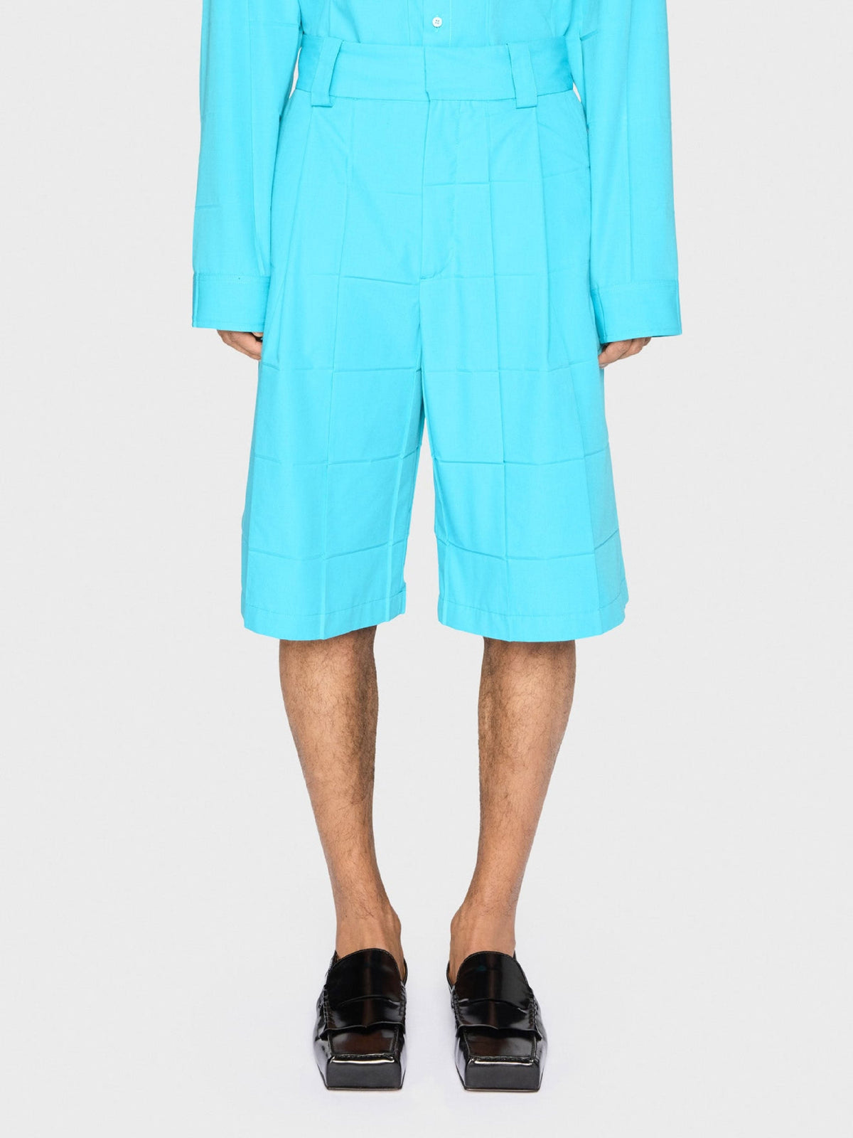 Bermuda à carreaux plissés - Turquoise