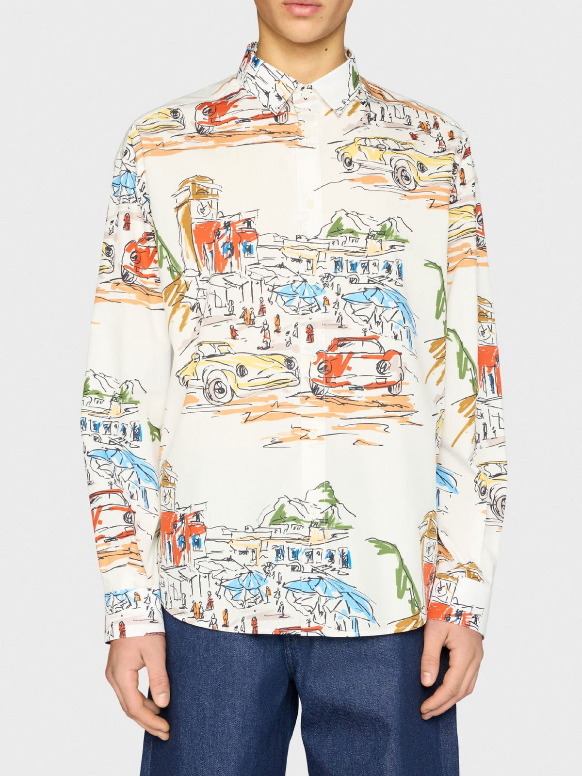 Chemise Simon imprimée à manches longues - Capri Cars White