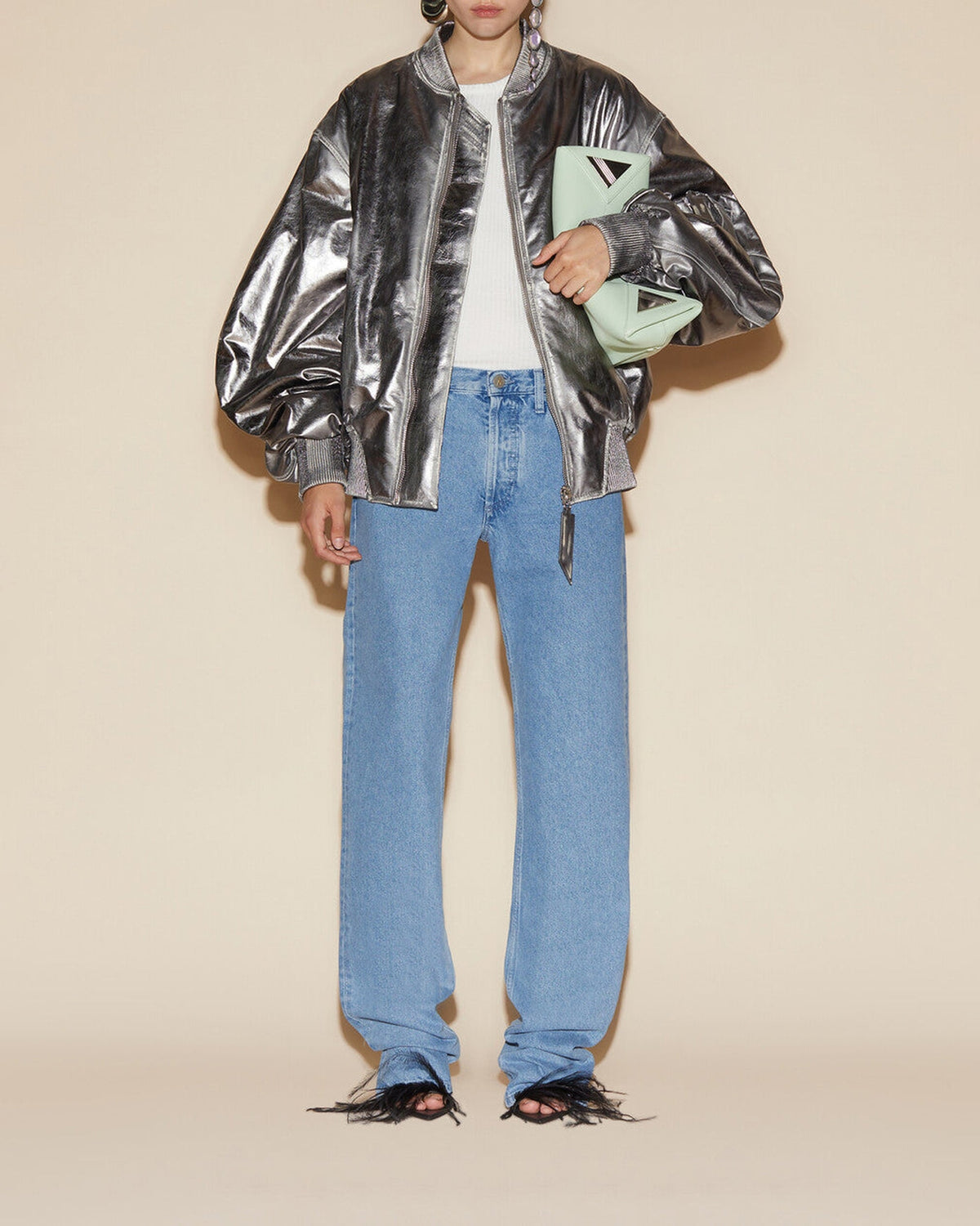 Bomber Anja zippé en cuir - Silver