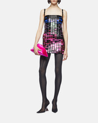 Mini robe Rue brodée de paillettes - Black & Fucsia