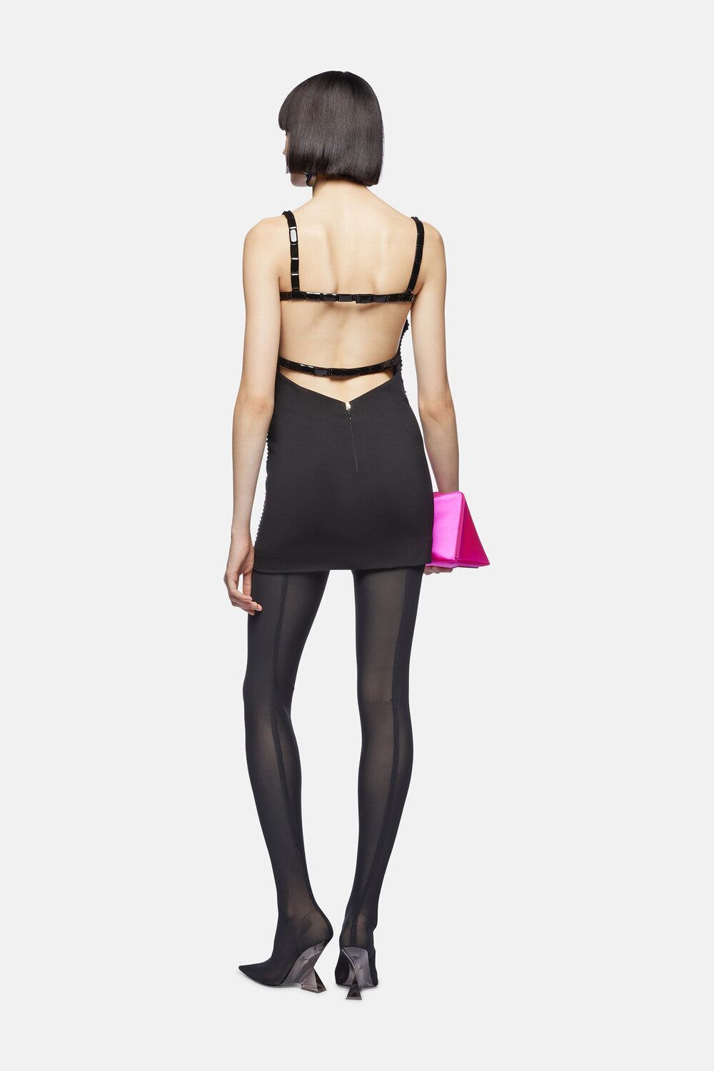 Mini robe Rue brodée de paillettes - Black & Fucsia