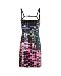 Mini robe Rue brodée de paillettes - Black & Fucsia