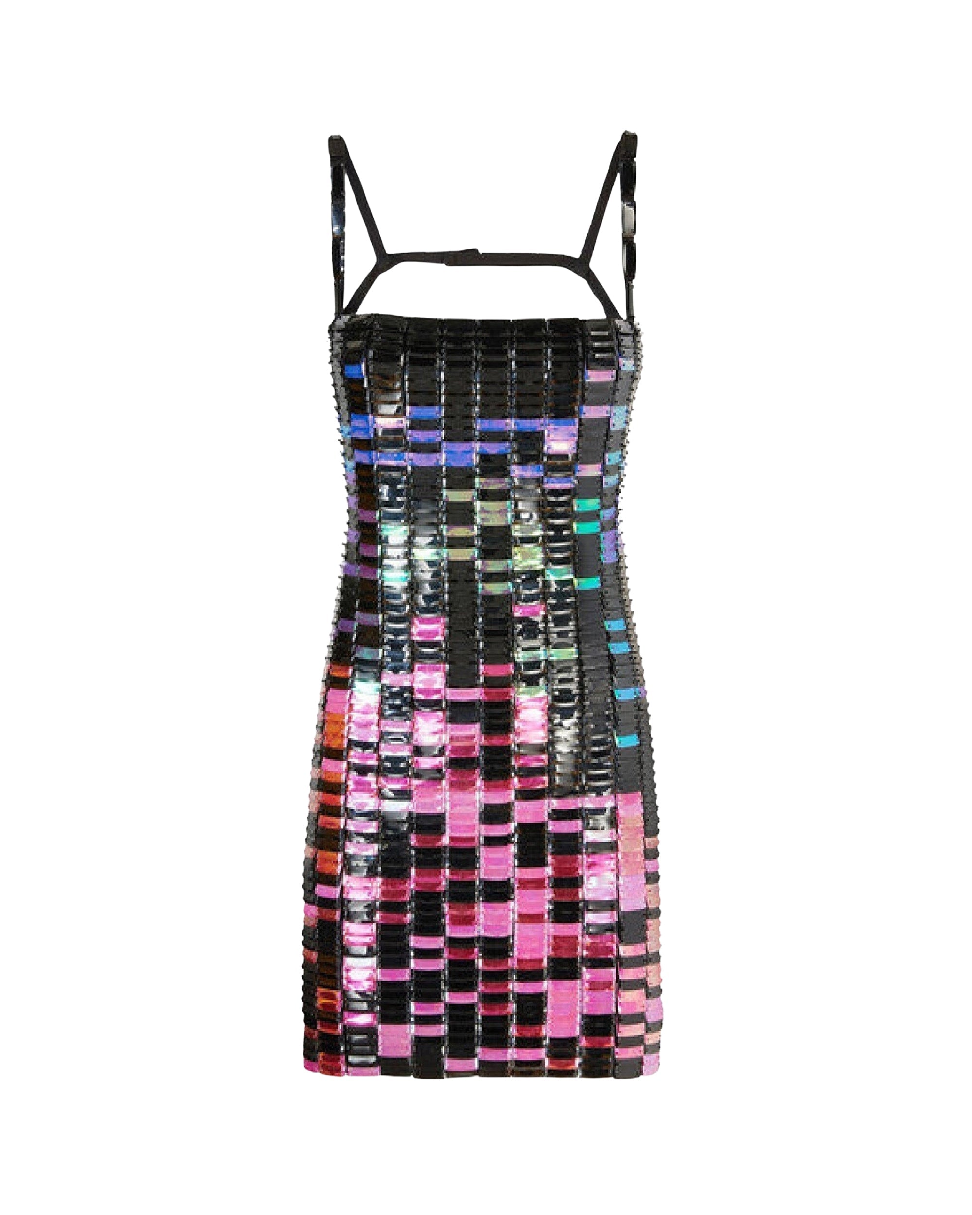 Mini robe Rue brodée de paillettes - Black & Fucsia