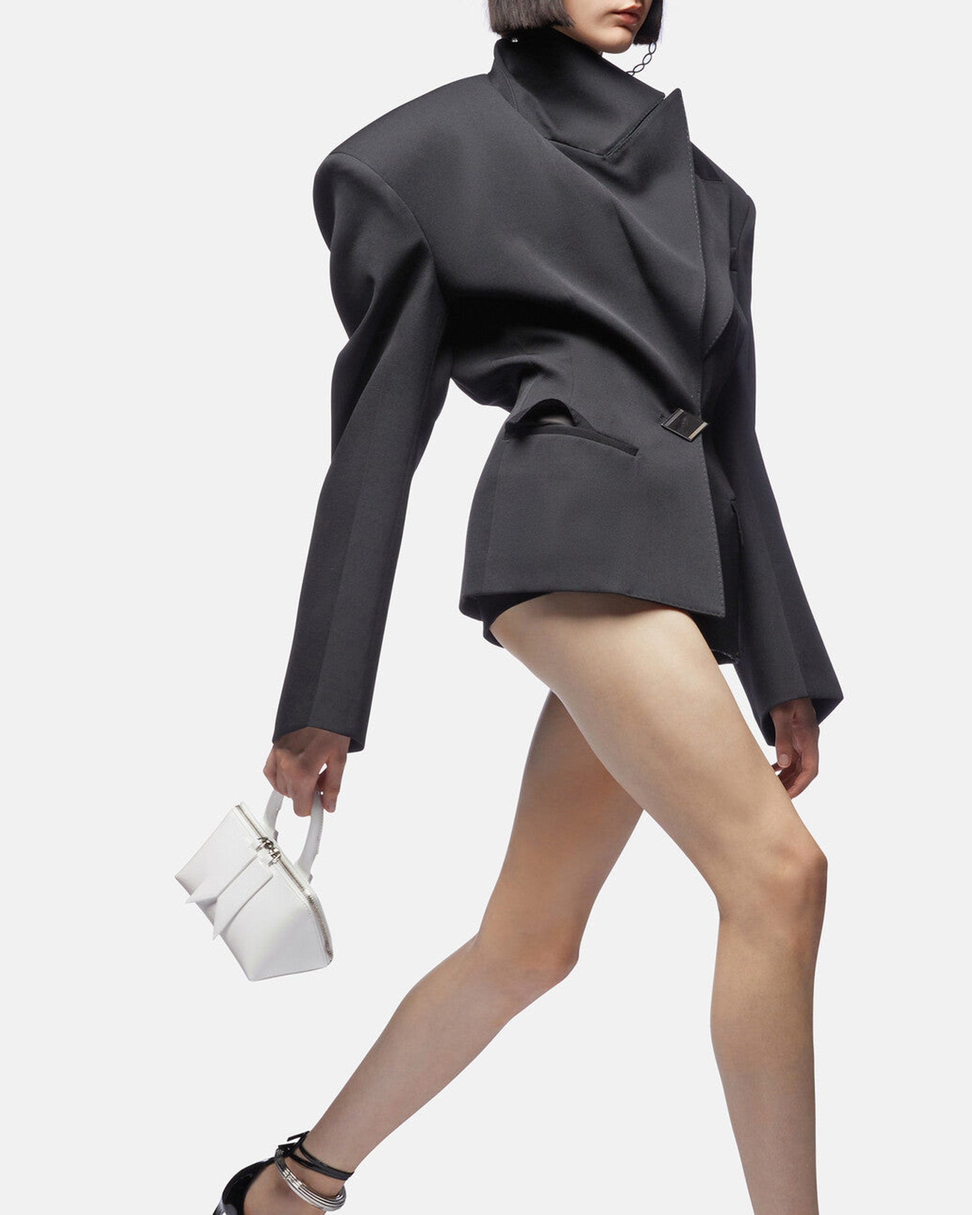 Blazer à large revers en laine - Black