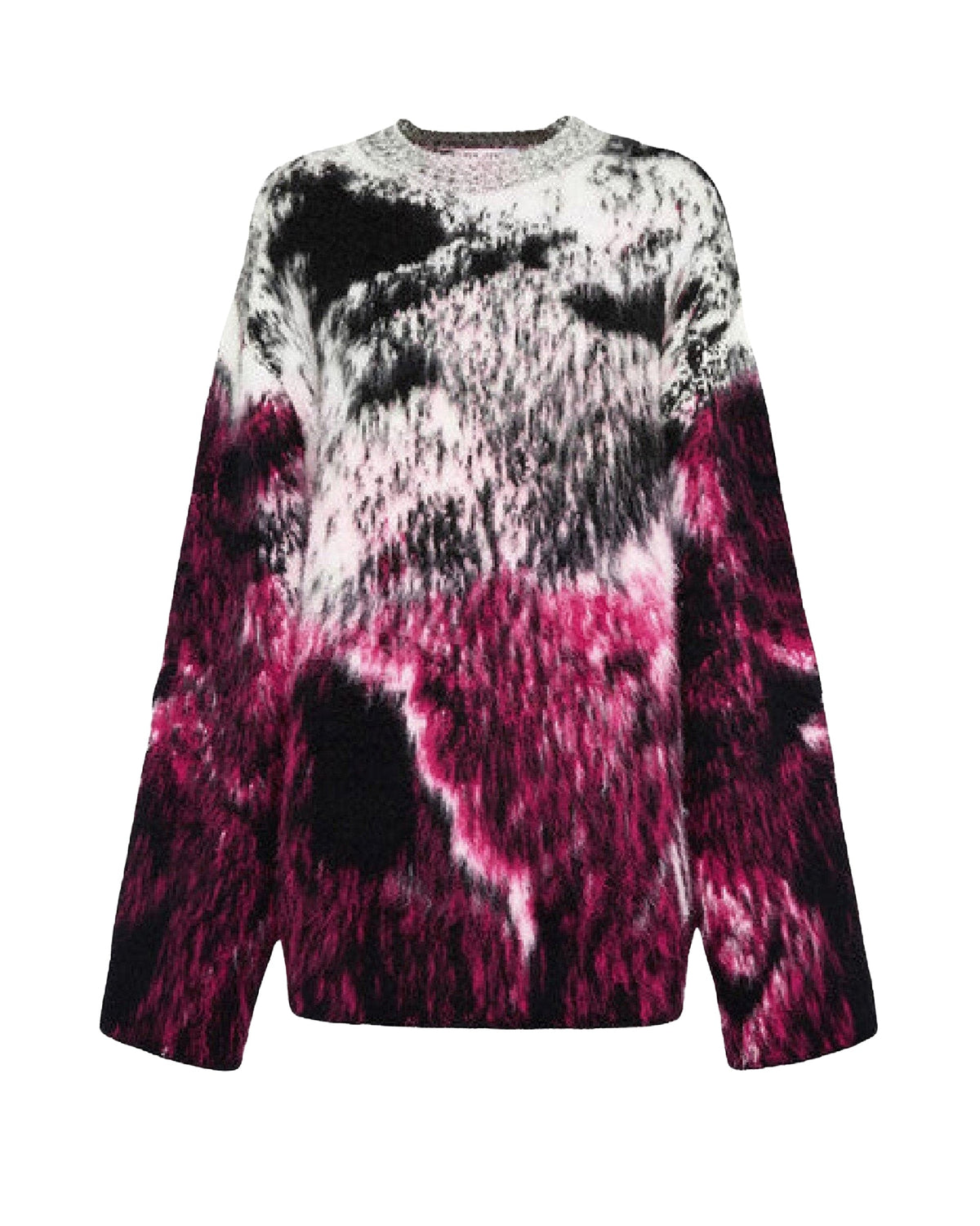 Pull oversize en jacquard de laine - Fuxia & Black & White