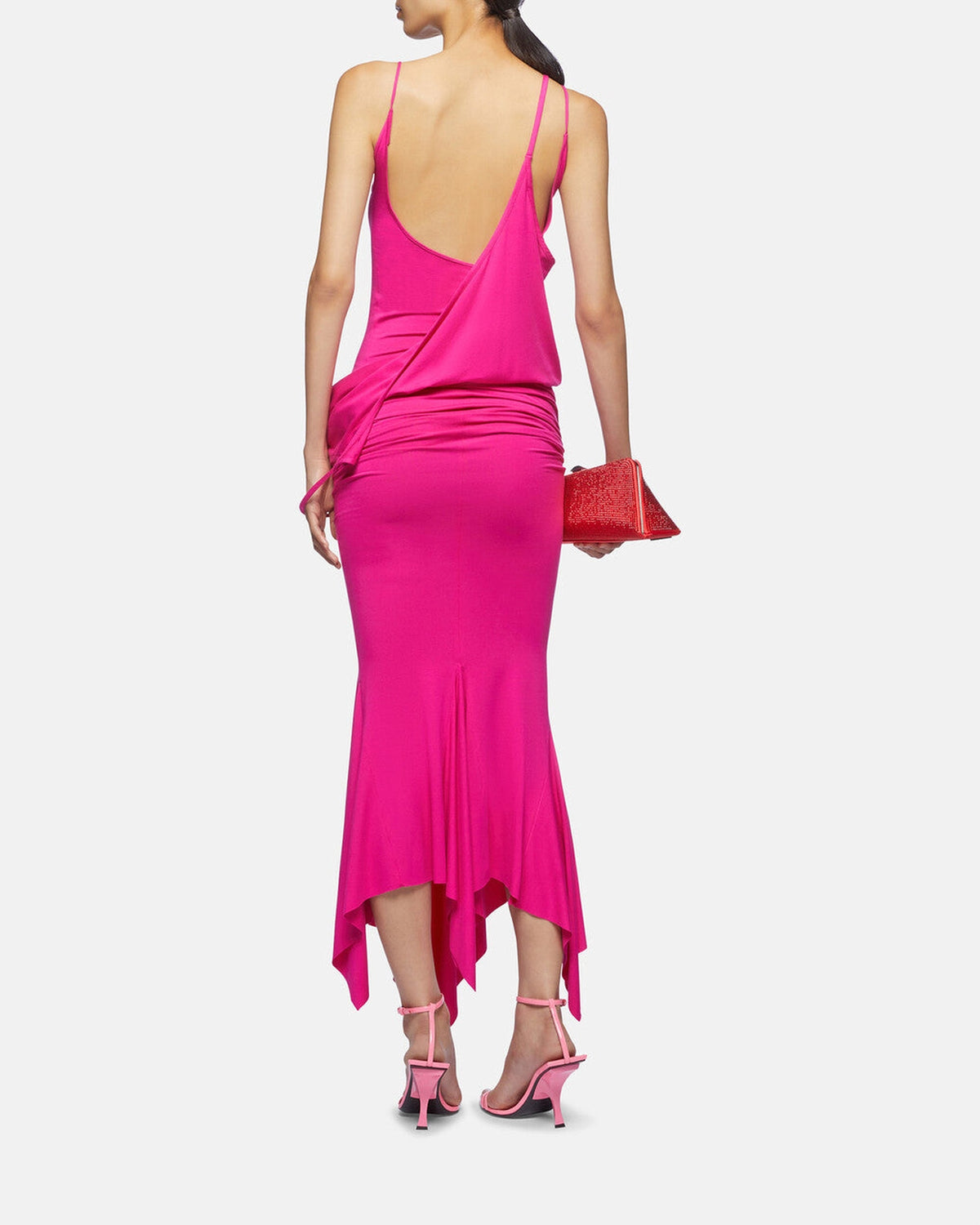 Robe midi en jersey mélangé - Fuxia