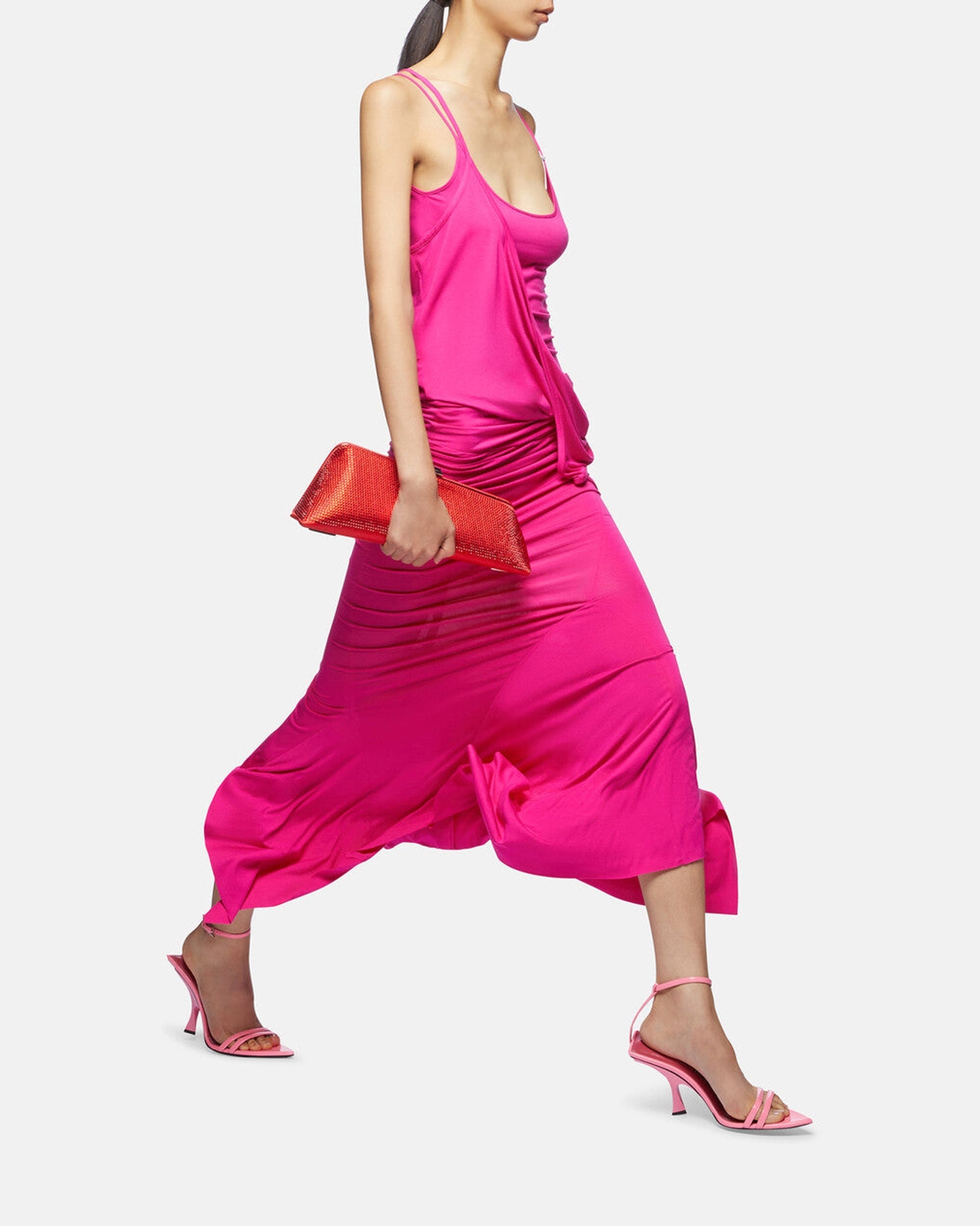 Robe midi en jersey mélangé - Fuxia