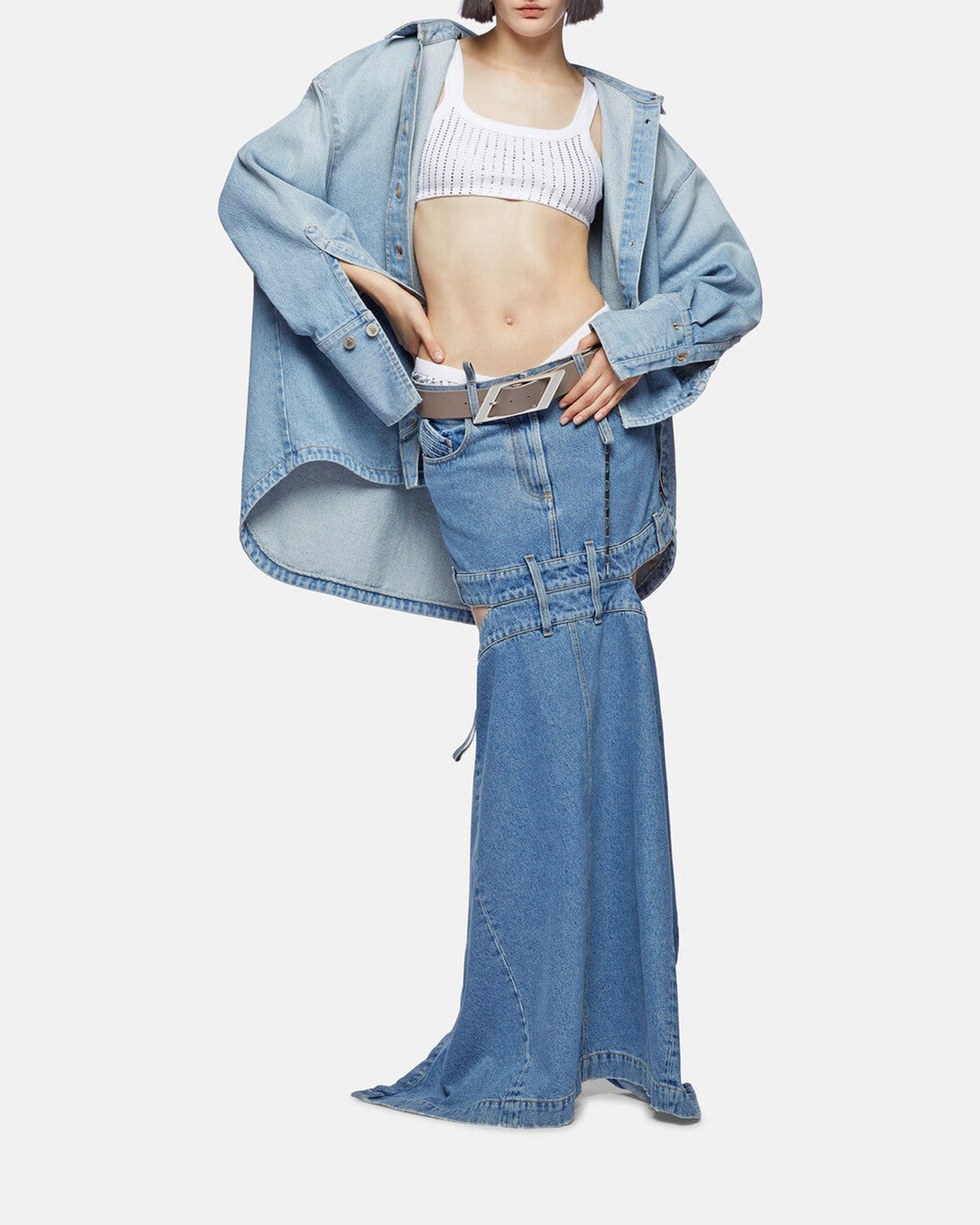 Jupe midi en denim clair - Light Blue Denim
