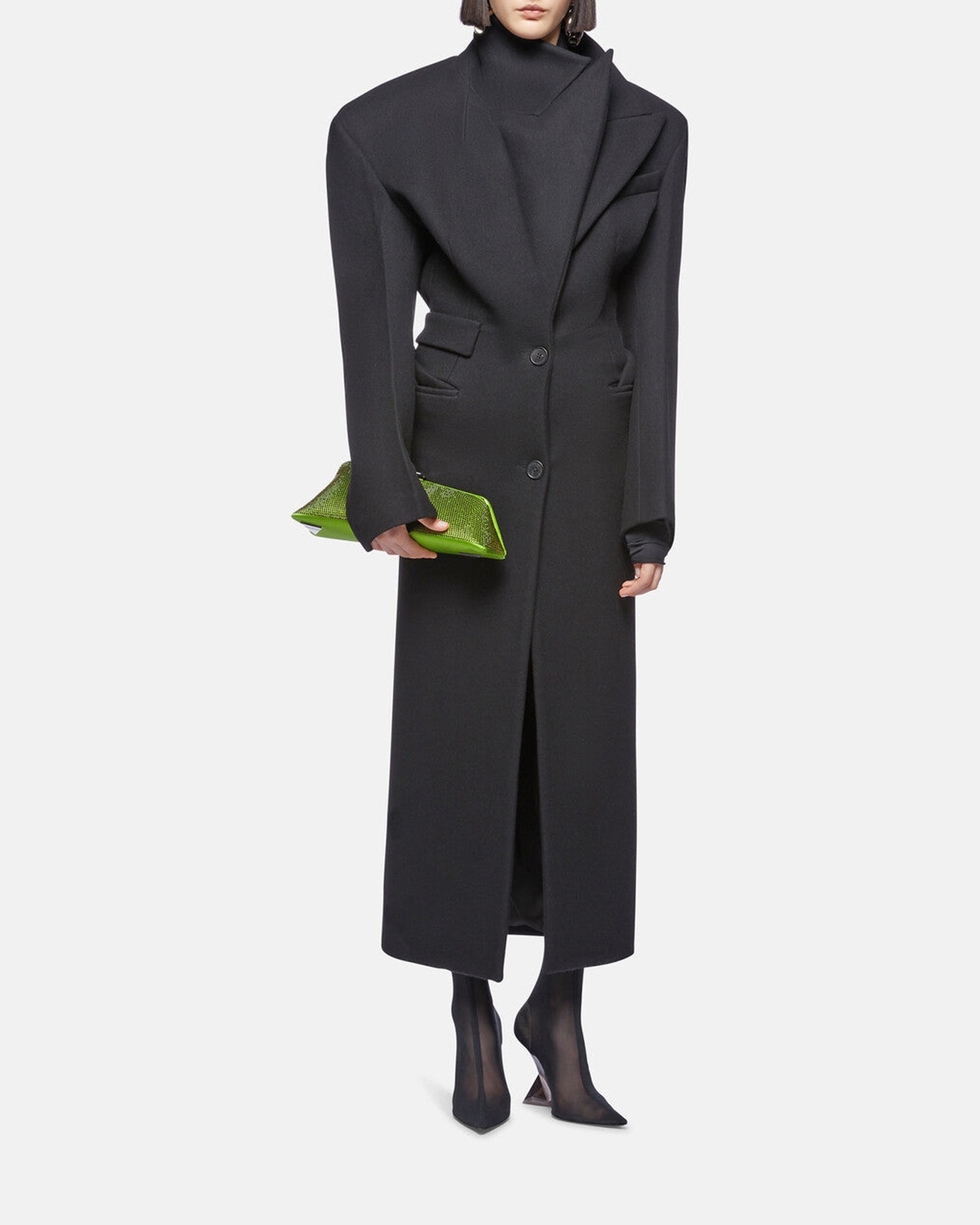 Manteau long en drap de laine - Black