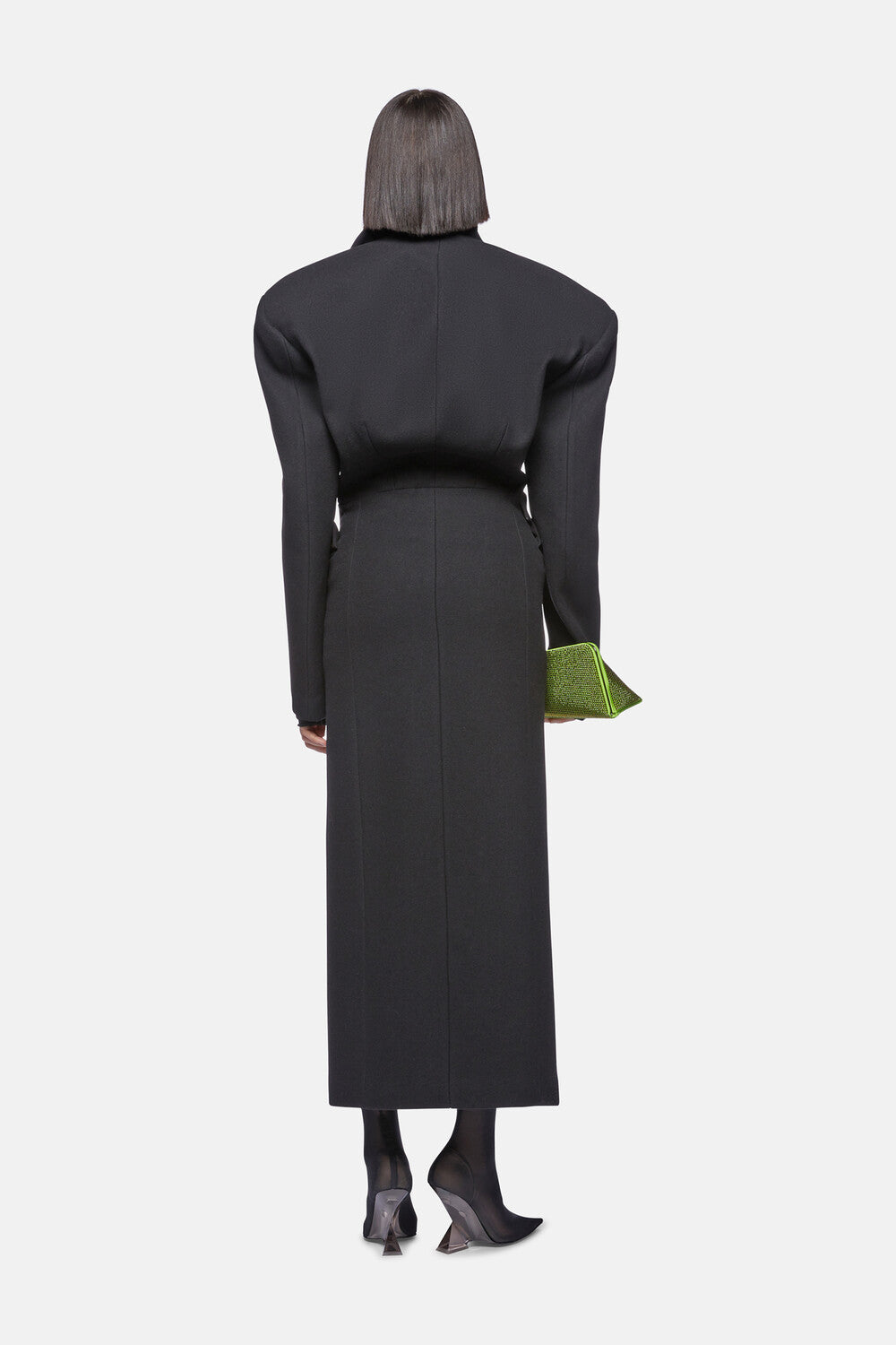 Manteau long en drap de laine - Black