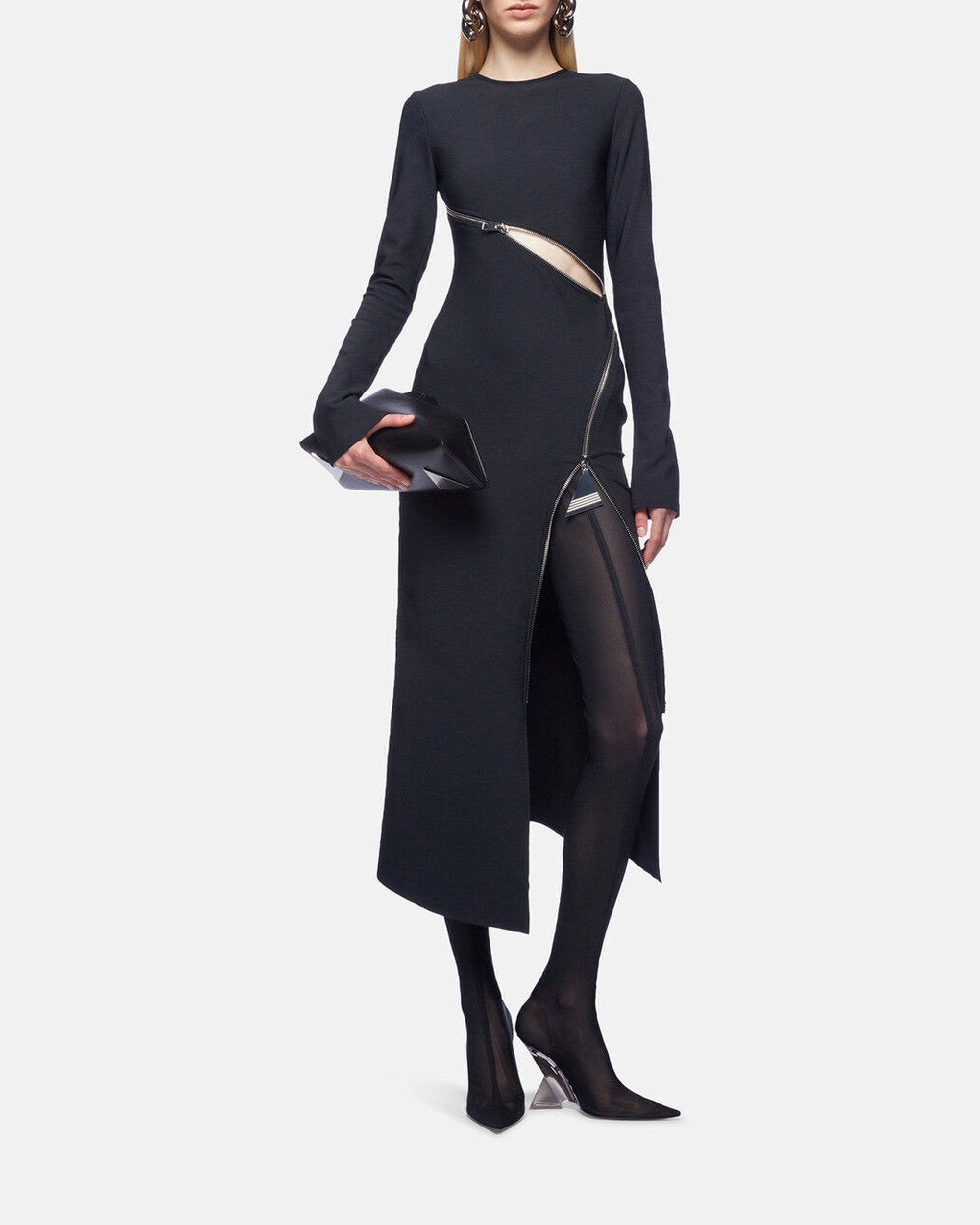 Robe midi stretch à manches longues - Black