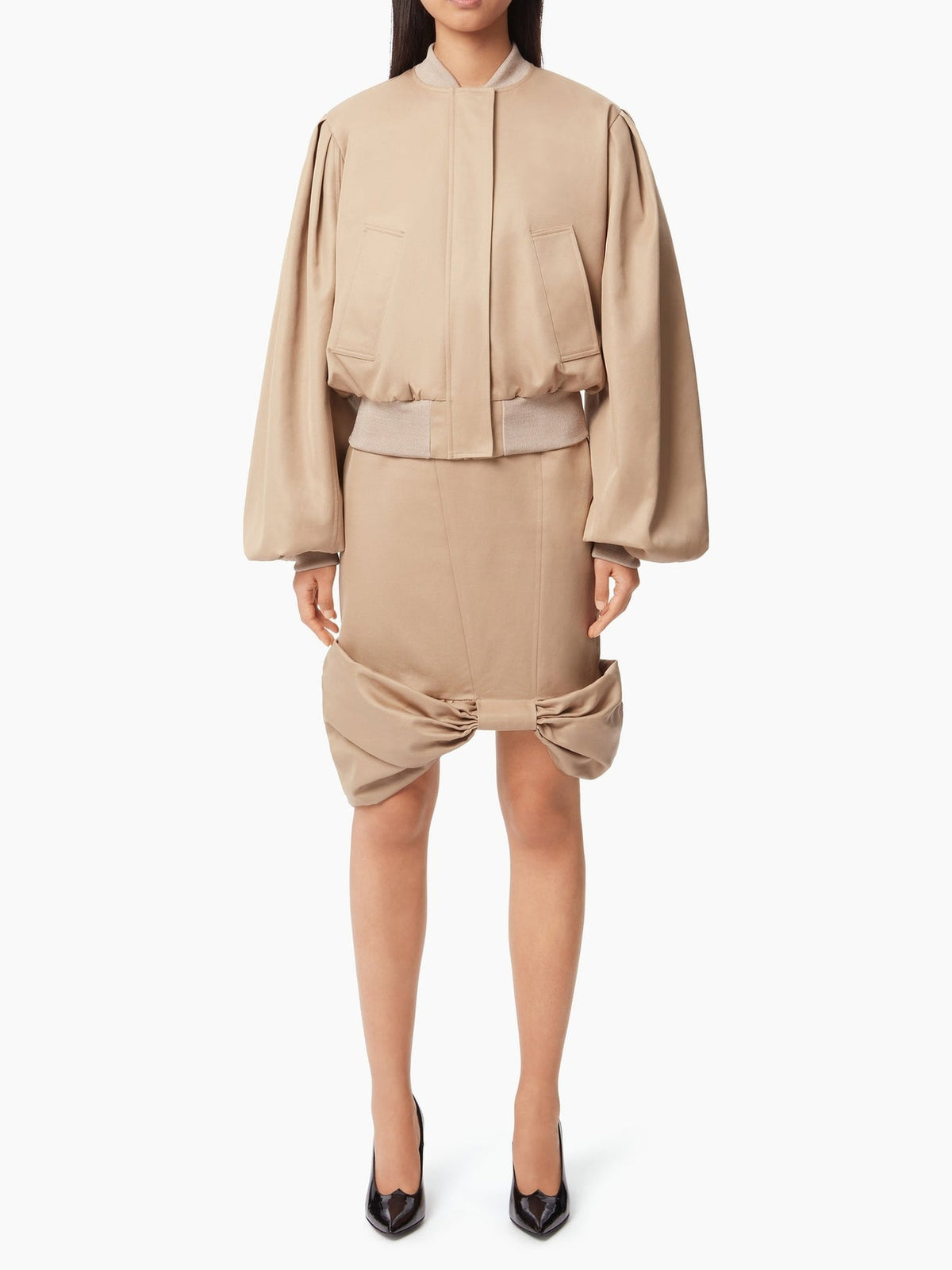JUPE MIDI EN NŒUD NŒUD EN COTON PEPLUM - Beige
