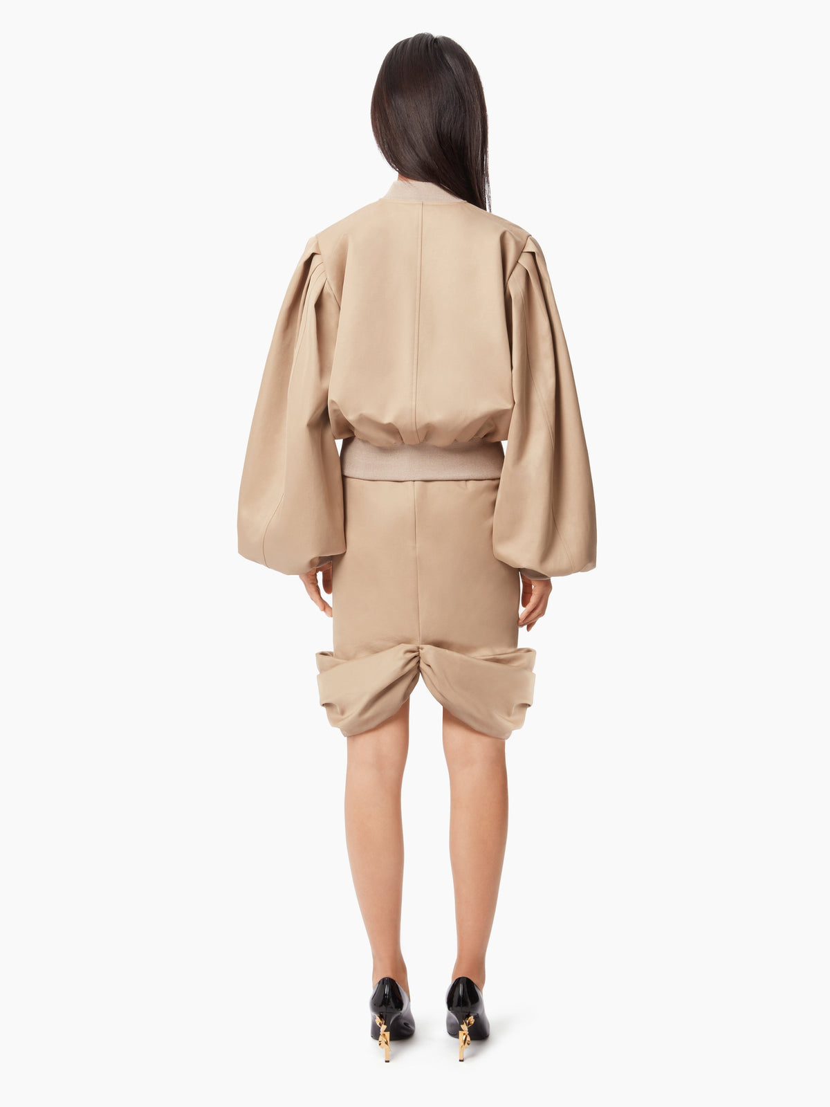 JUPE MIDI EN NŒUD NŒUD EN COTON PEPLUM - Beige