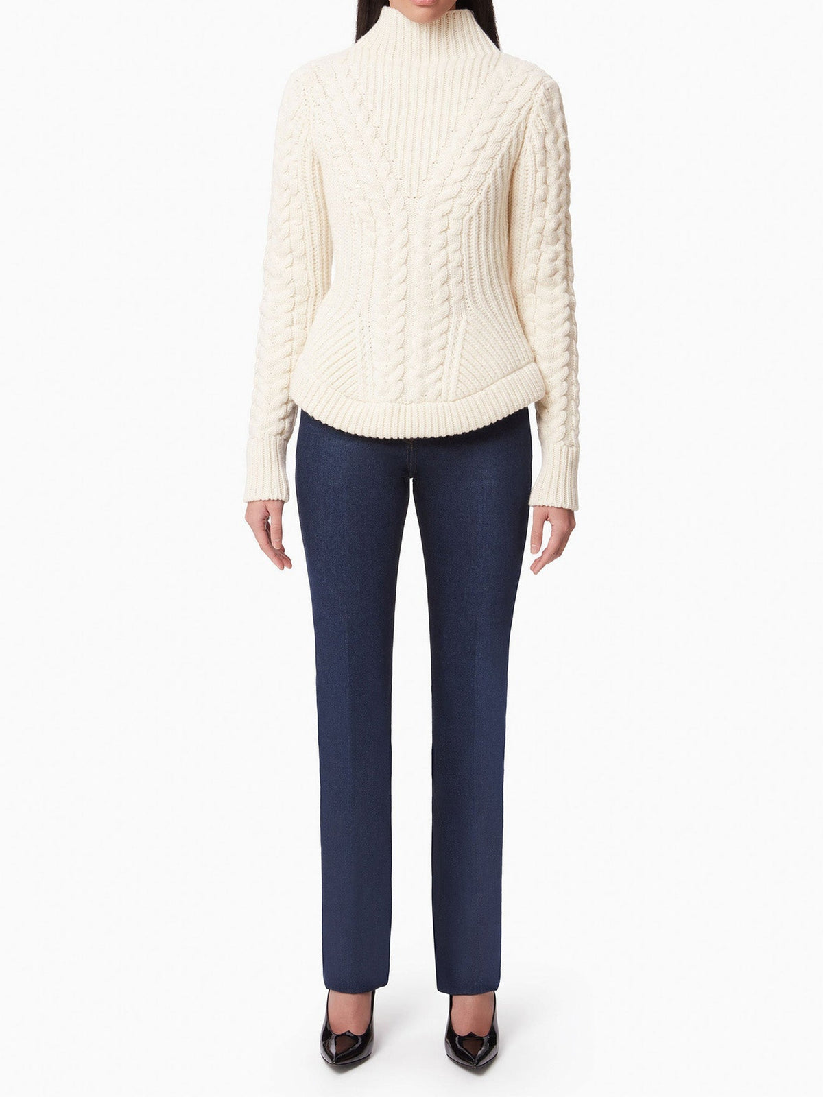 PULL À COL ROULÉ EN LAINE TORSADÉE - Beige