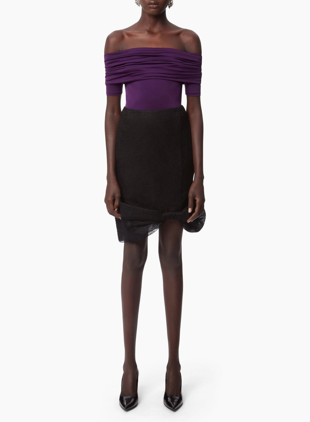 JUPE MIDI AVEC NŒUD EN DENTELLE
