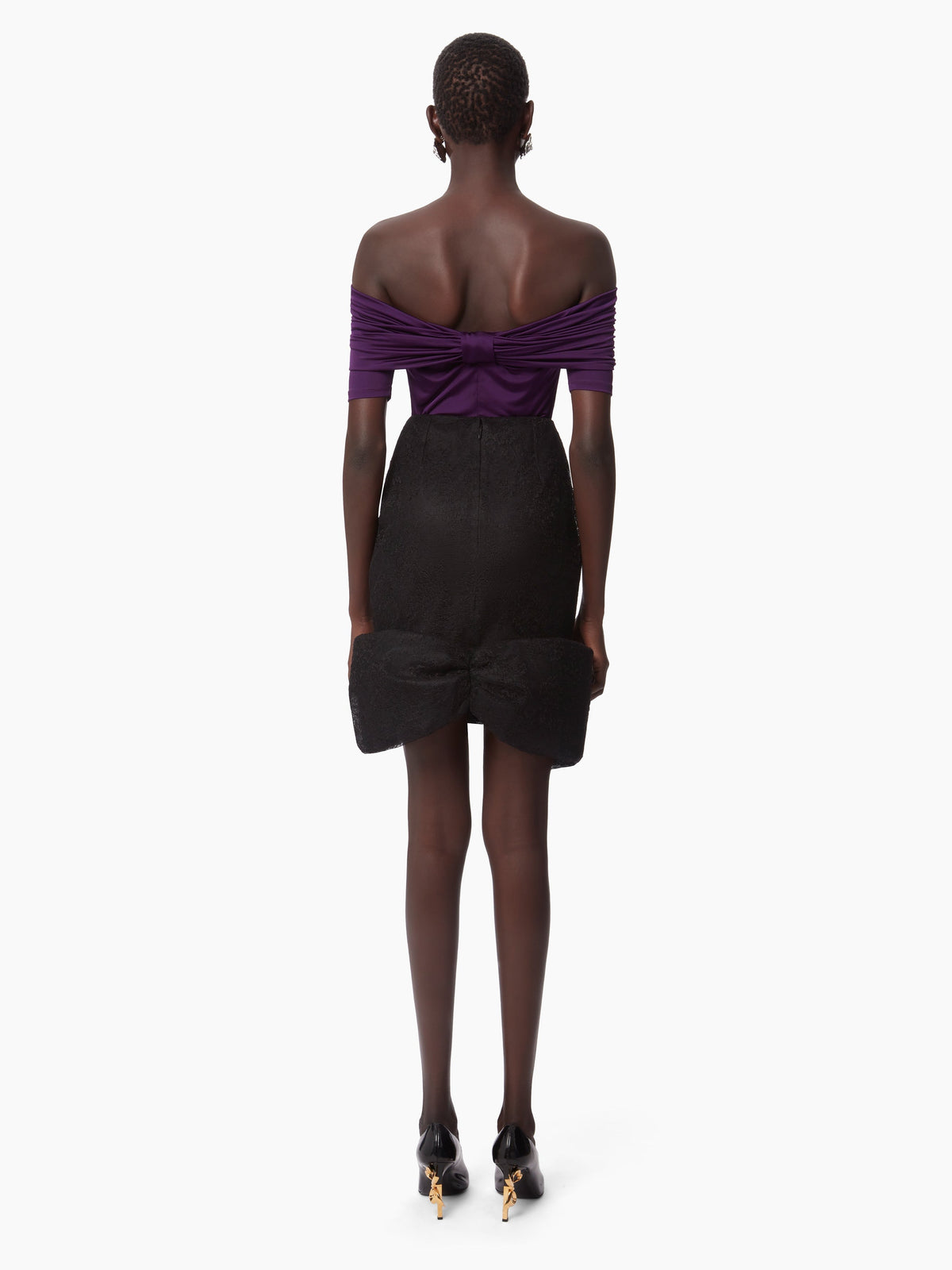 JUPE MIDI AVEC NŒUD EN DENTELLE - Noir