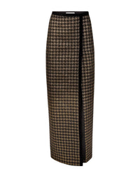LONGUE JUPE EN TWEED PIED-DE-POULE