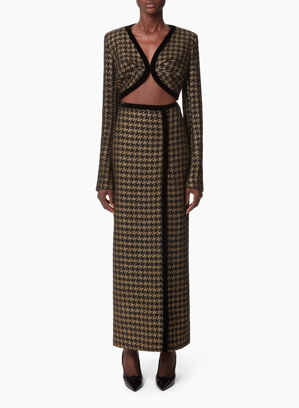 LONGUE JUPE EN TWEED PIED-DE-POULE
