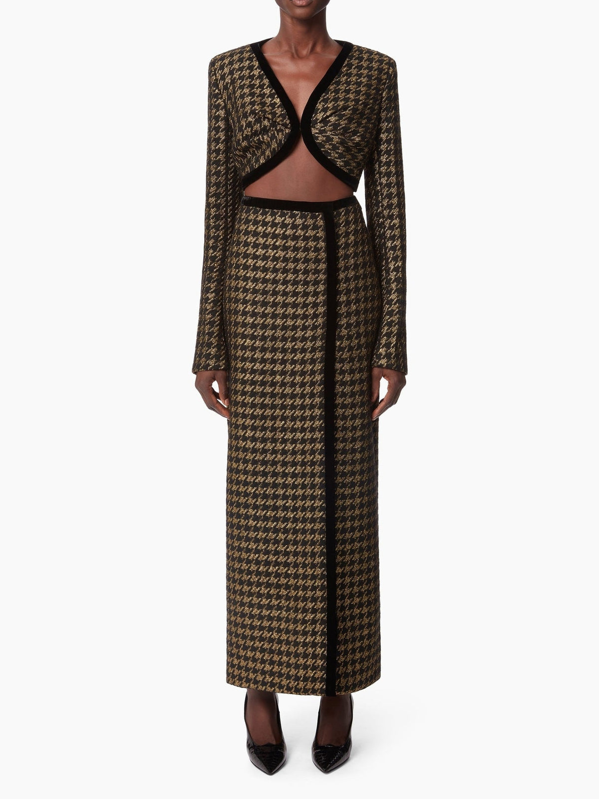 LONGUE JUPE EN TWEED PIED-DE-POULE - Noir