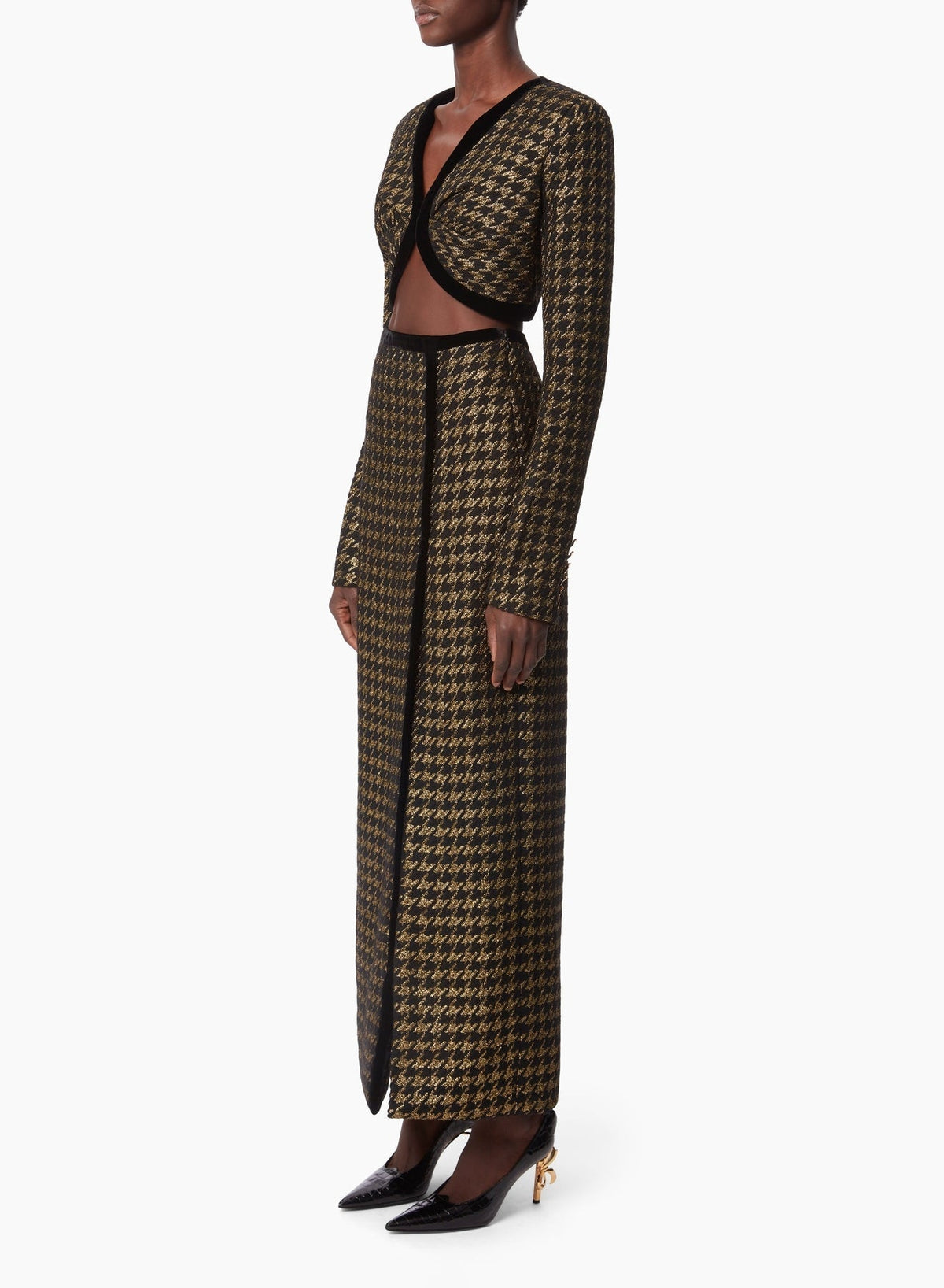 LONGUE JUPE EN TWEED PIED-DE-POULE