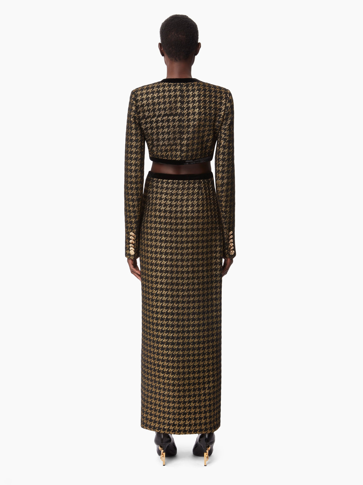 LONGUE JUPE EN TWEED PIED-DE-POULE