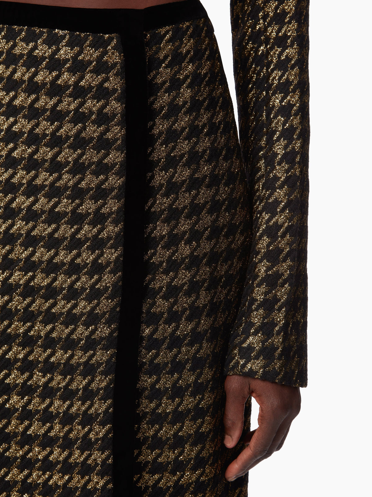 LONGUE JUPE EN TWEED PIED-DE-POULE - Noir