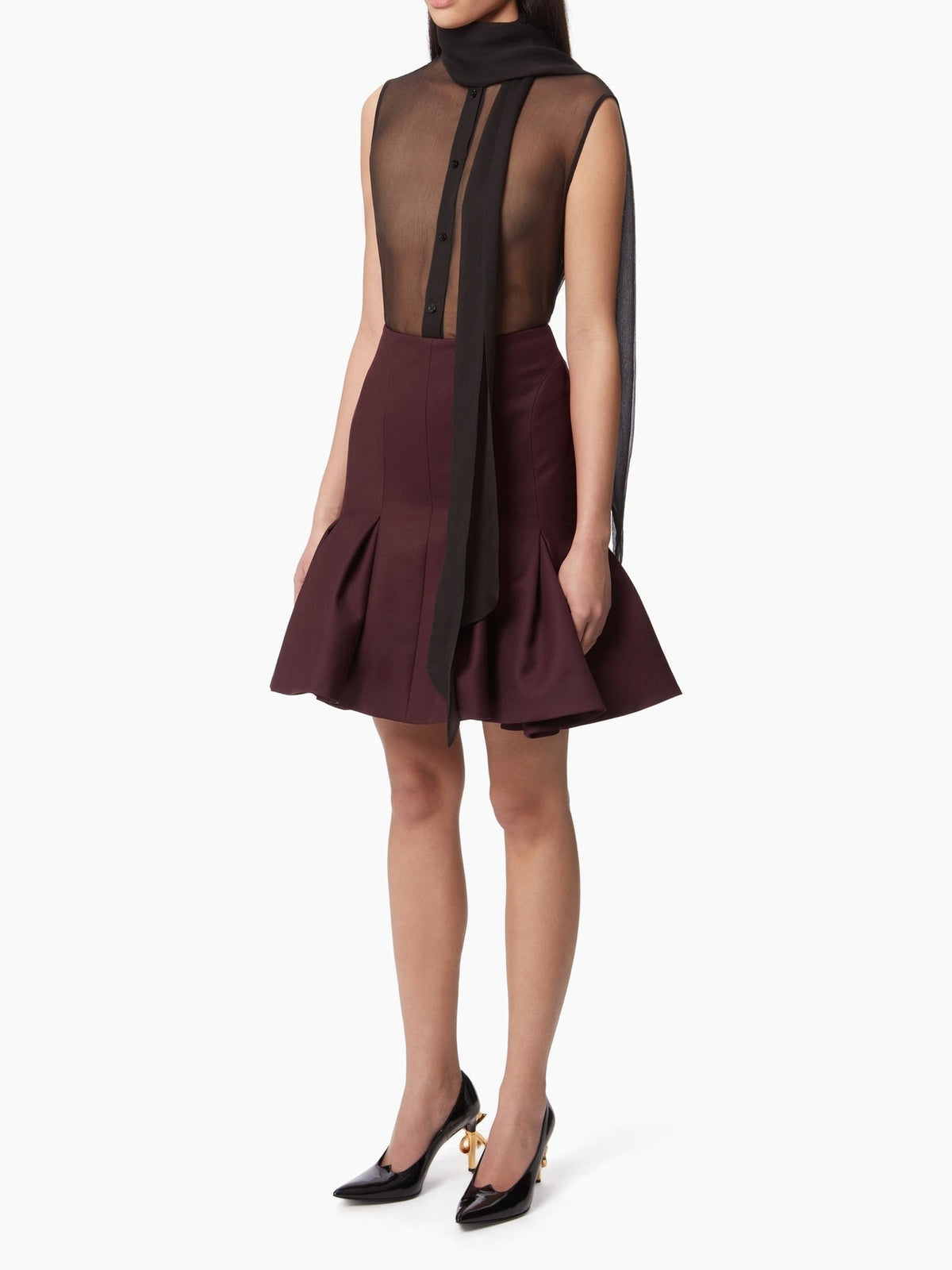 JUPE MIDI PEPLUM EN LAINE - Bordeaux