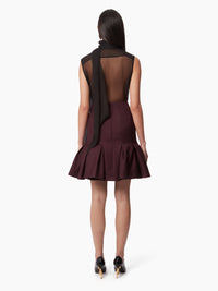 JUPE MIDI PEPLUM EN LAINE - Bordeaux