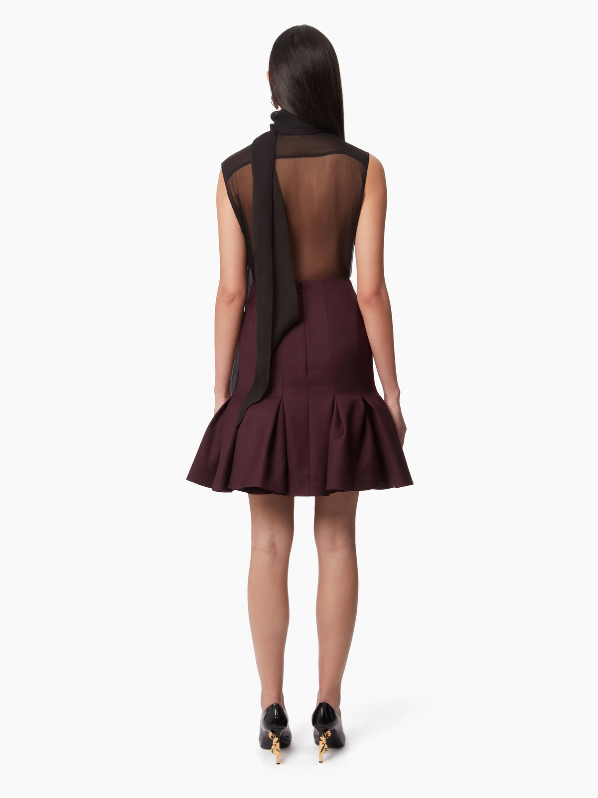 JUPE MIDI PEPLUM EN LAINE - Bordeaux