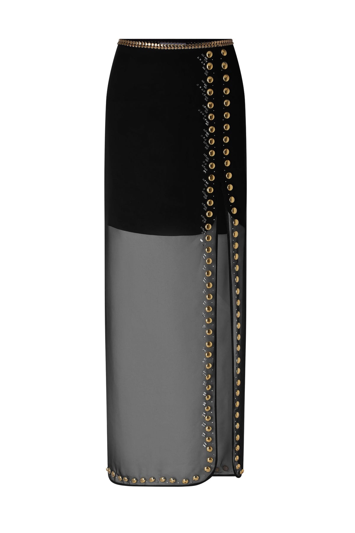Longue jupe avec fente et broderie - Black