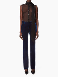 PANTALON DROIT EN VELOURS FLUIDE - Bleu