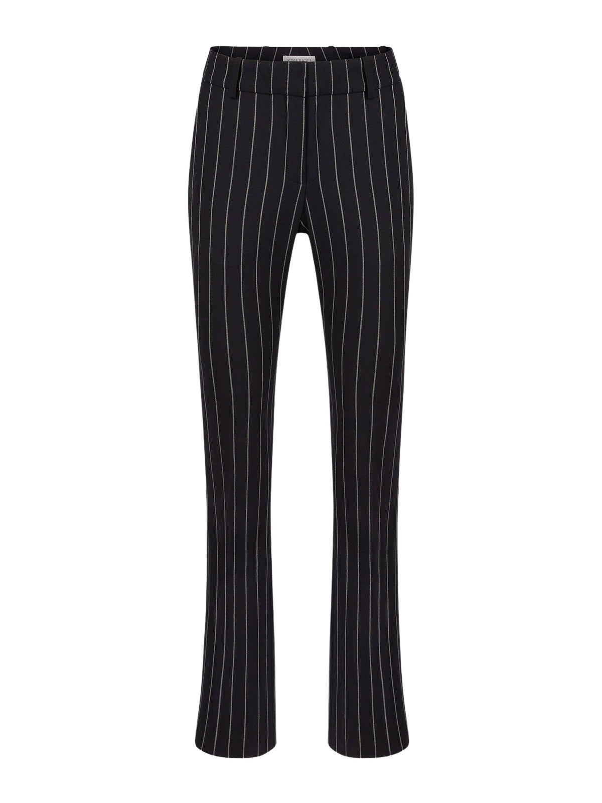 PANTALON DROIT EN LAINE À RAYURES FINES - Bleu Marine