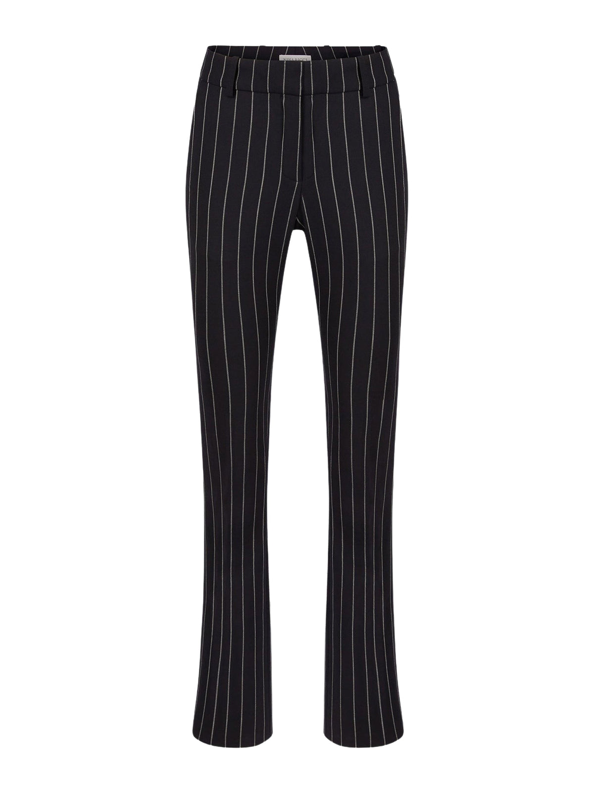 PANTALON DROIT EN LAINE À RAYURES FINES