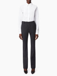 PANTALON DROIT EN LAINE À RAYURES FINES - Bleu Marine