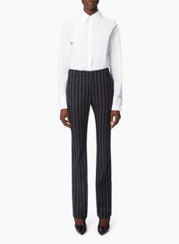 PANTALON DROIT EN LAINE À RAYURES FINES