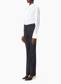 PANTALON DROIT EN LAINE À RAYURES FINES