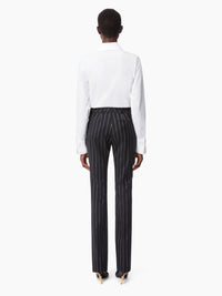 PANTALON DROIT EN LAINE À RAYURES FINES