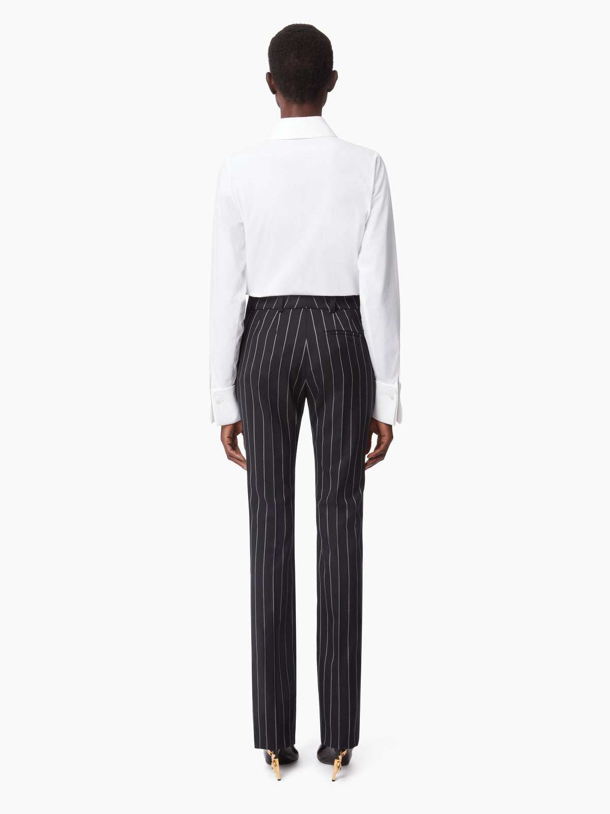 PANTALON DROIT EN LAINE À RAYURES FINES
