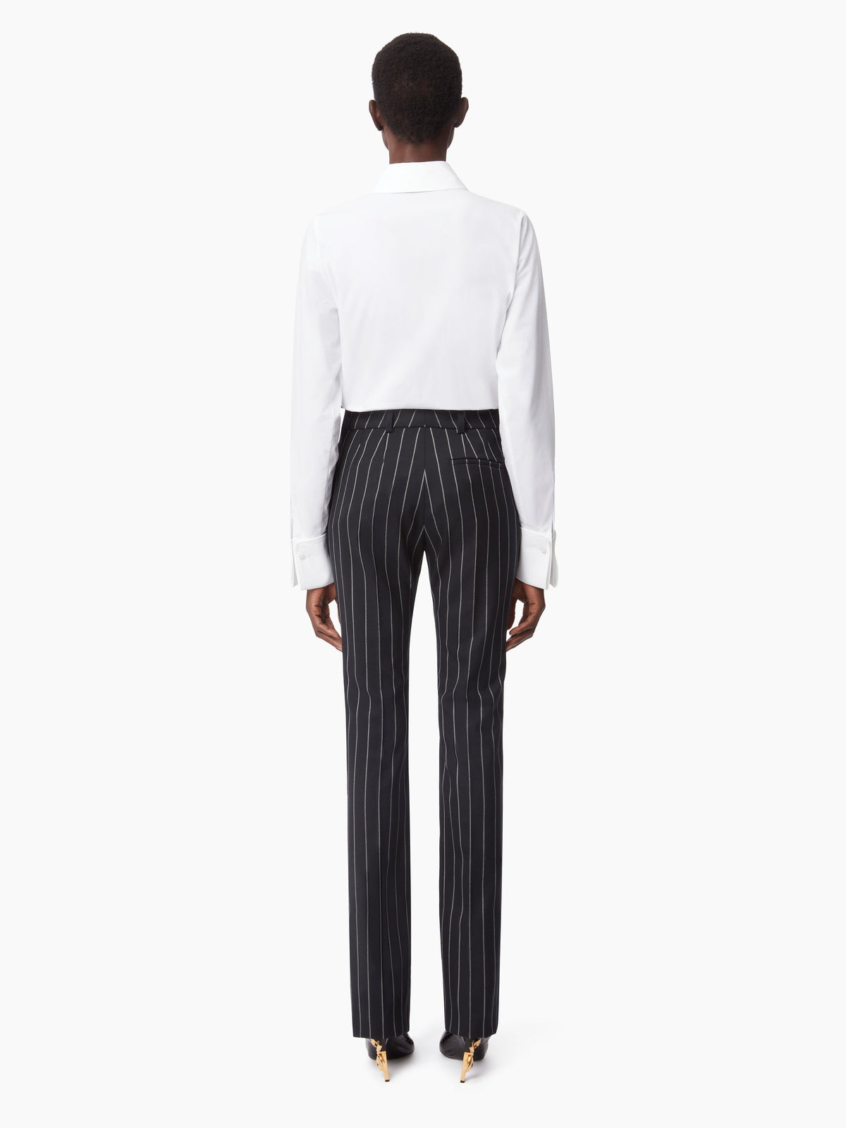 PANTALON DROIT EN LAINE À RAYURES FINES - Bleu Marine