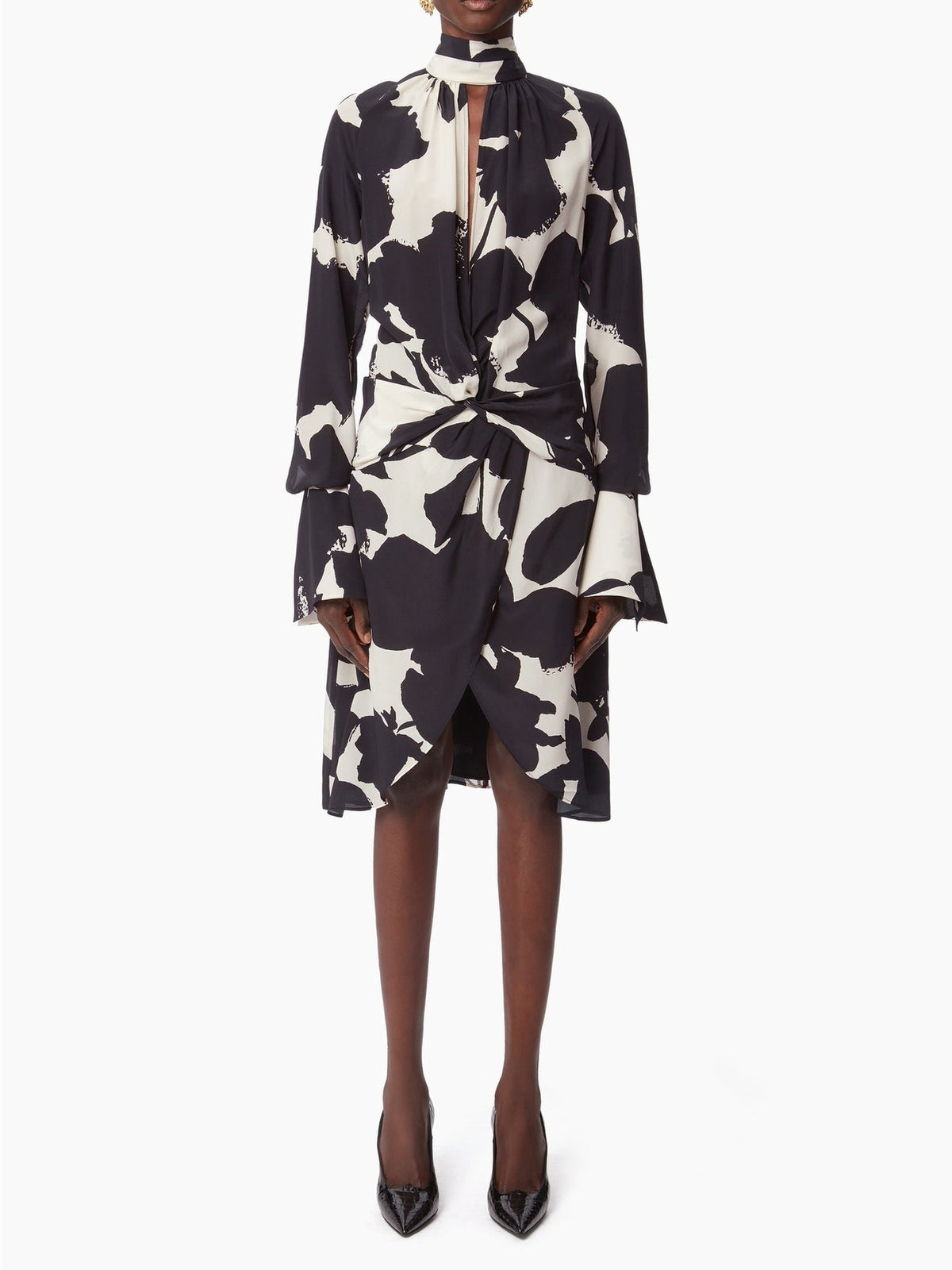 ROBE MIDI À COL MONTANT - Noir
