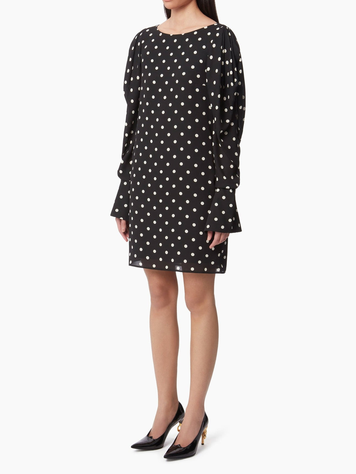 MINI-ROBE À MANCHES FRONCÉES - Noir