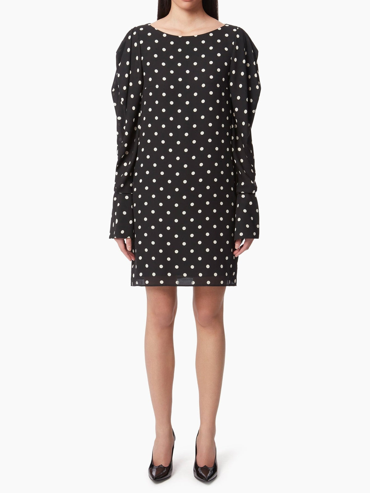 MINI-ROBE À MANCHES FRONCÉES - Noir