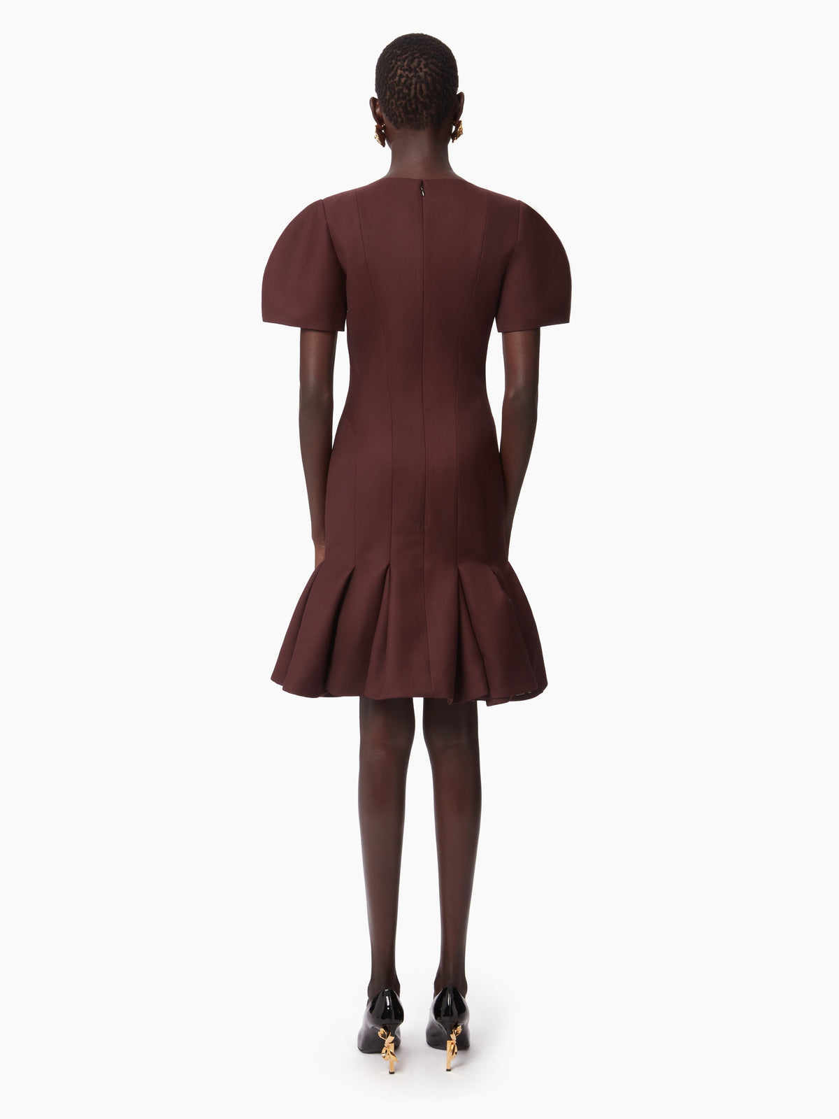 ROBE PEPLUM EN LAINE - Bordeaux