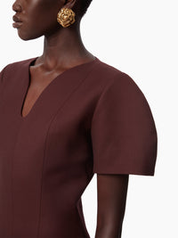 ROBE PEPLUM EN LAINE - Bordeaux