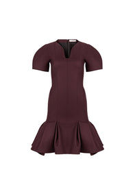 ROBE PEPLUM EN LAINE - Bordeaux