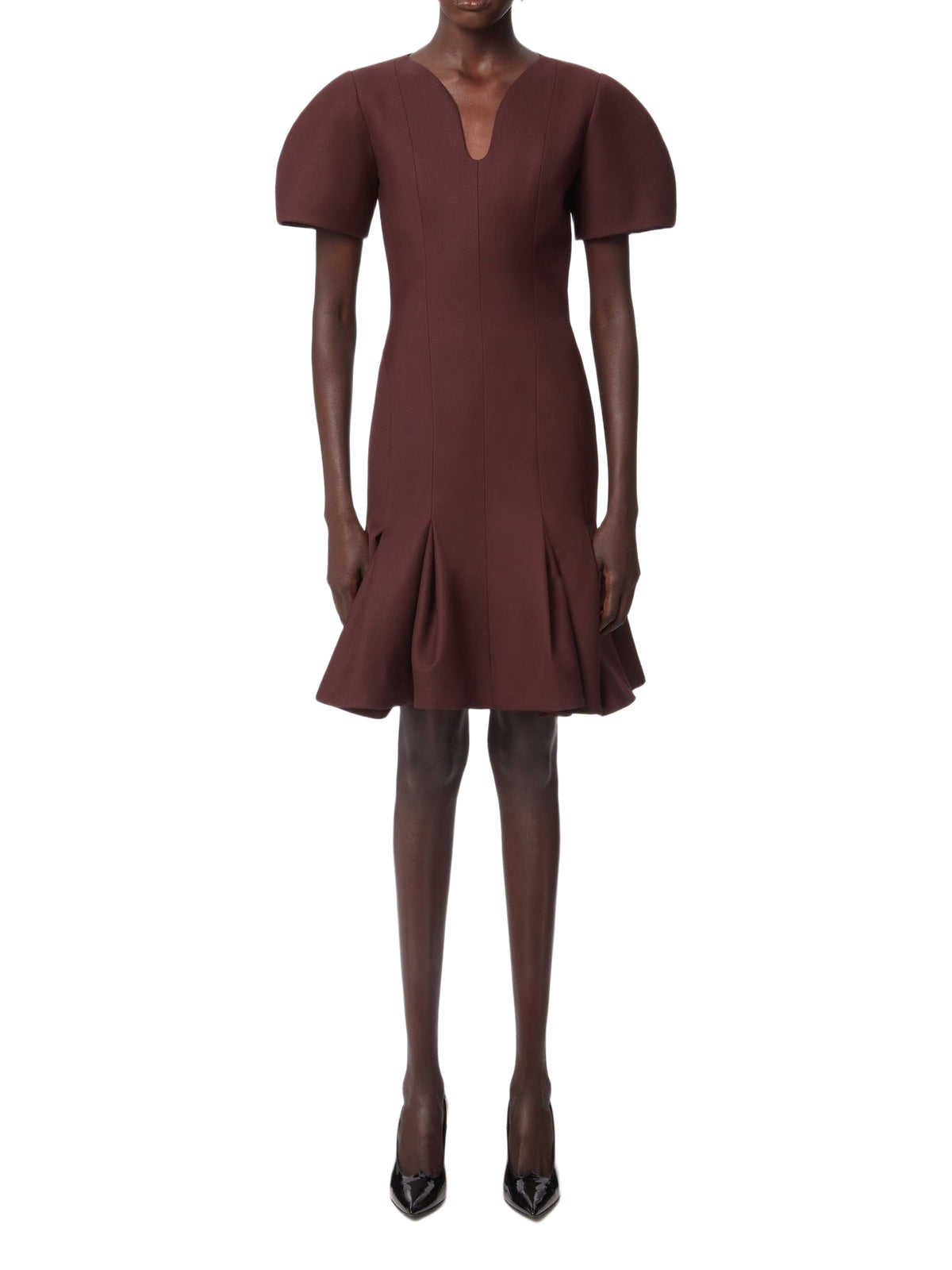 Short flared wool dress - Burgundy