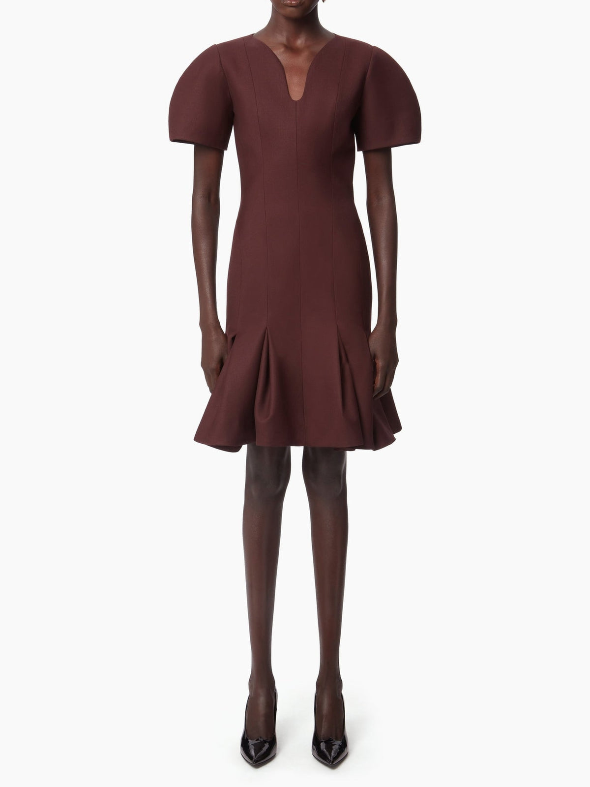 ROBE PEPLUM EN LAINE - Bordeaux