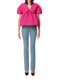 Babydoll top with oversized collar - Pink